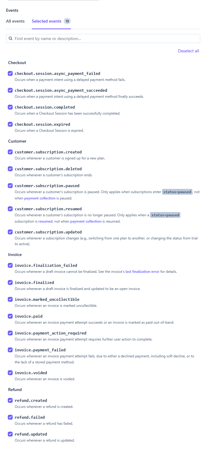 Stripe Webhook Events