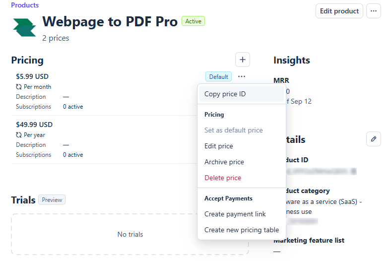 Copy Price ID