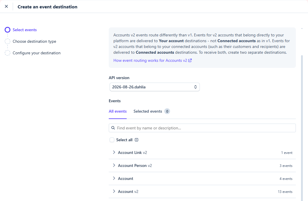 Stripe Create Event Destination