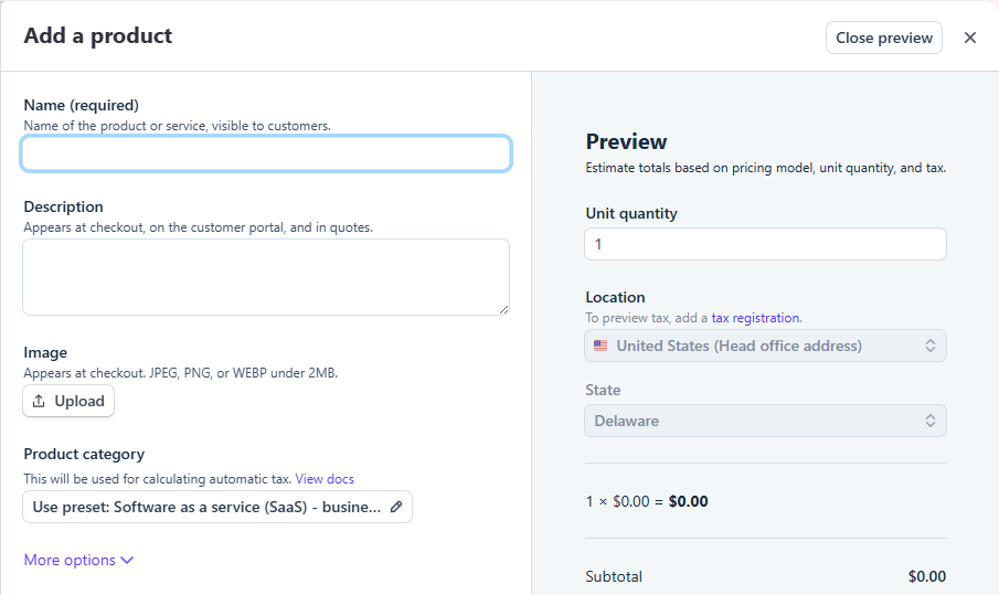Creating a Stripe product