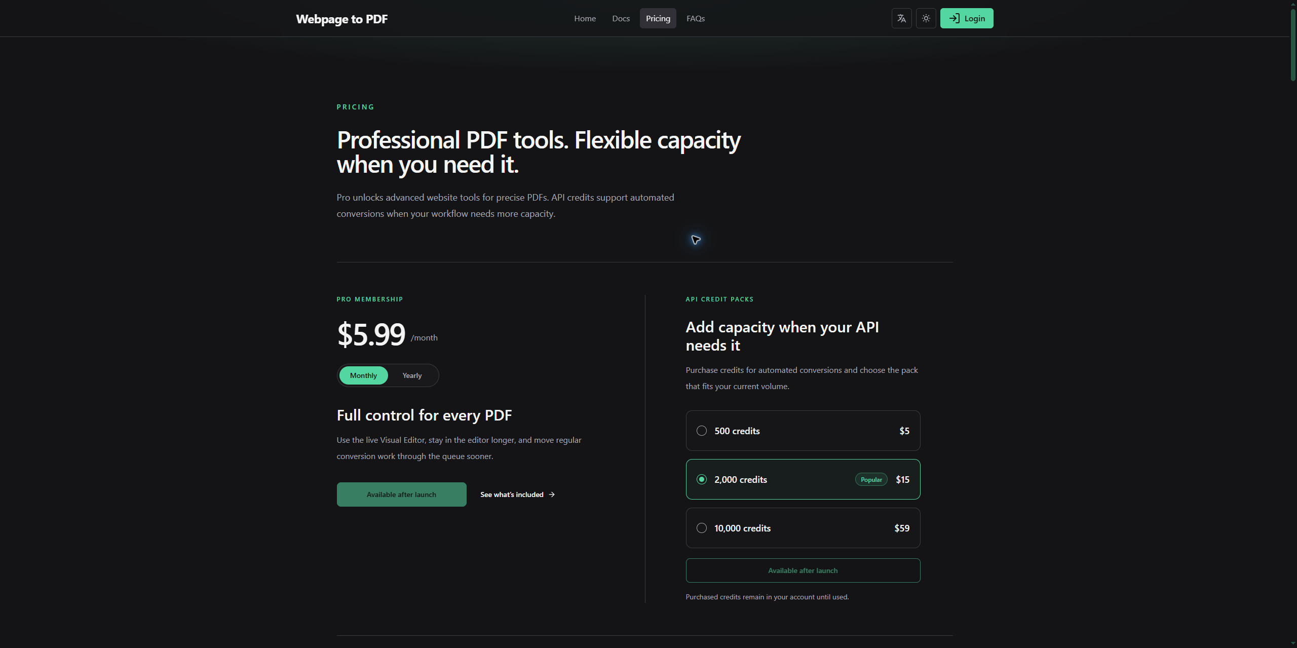 Pricing page