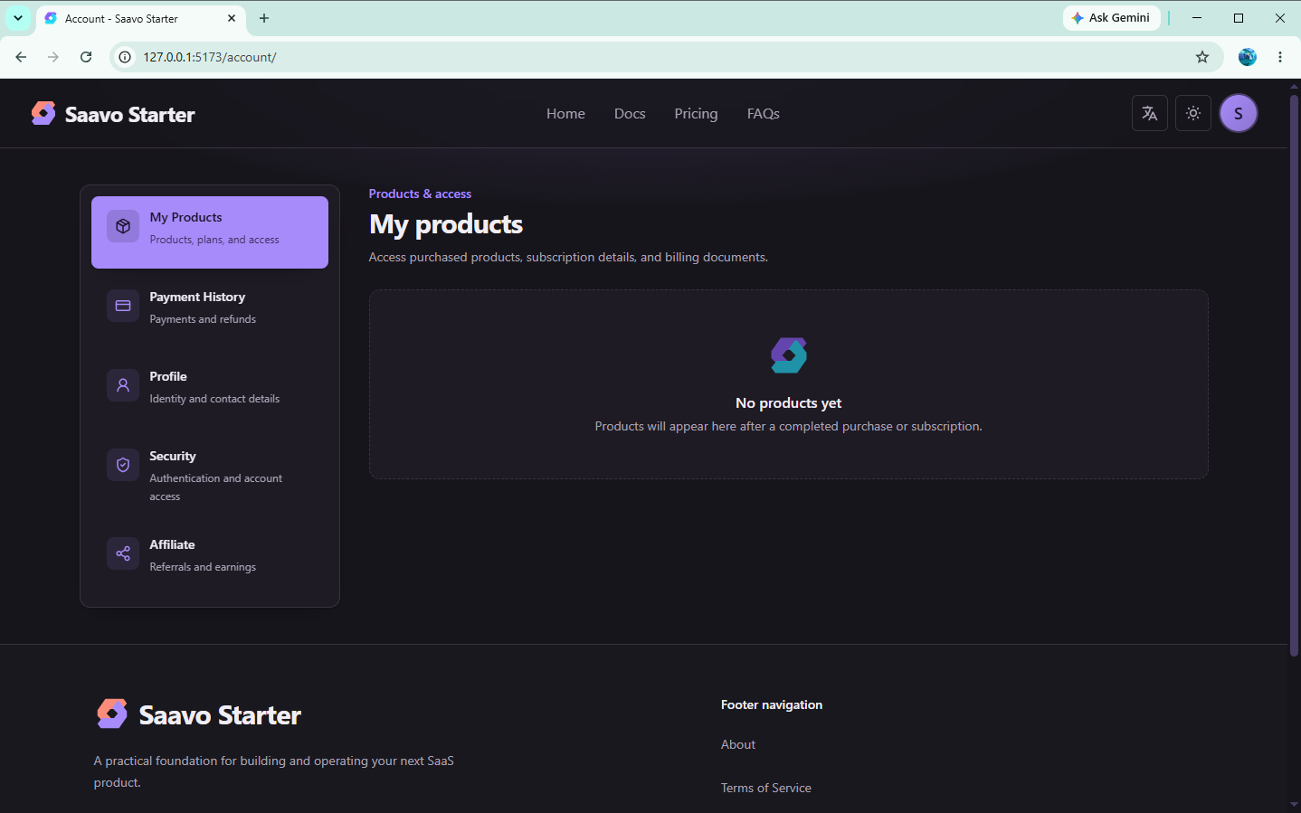 Account page