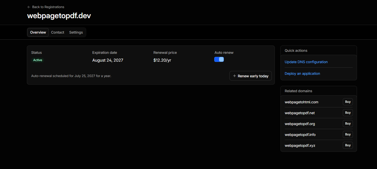 Check domain status and automatic renewal