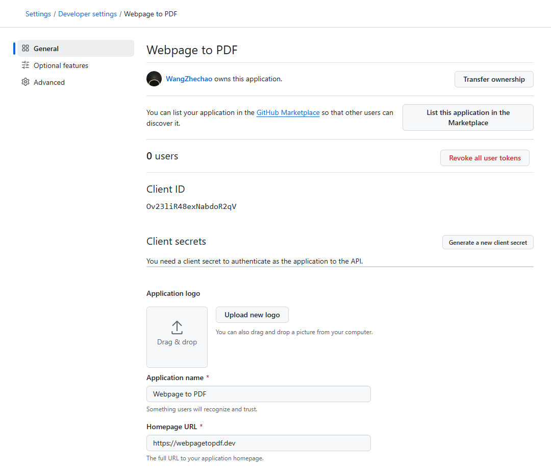 OAuth app details