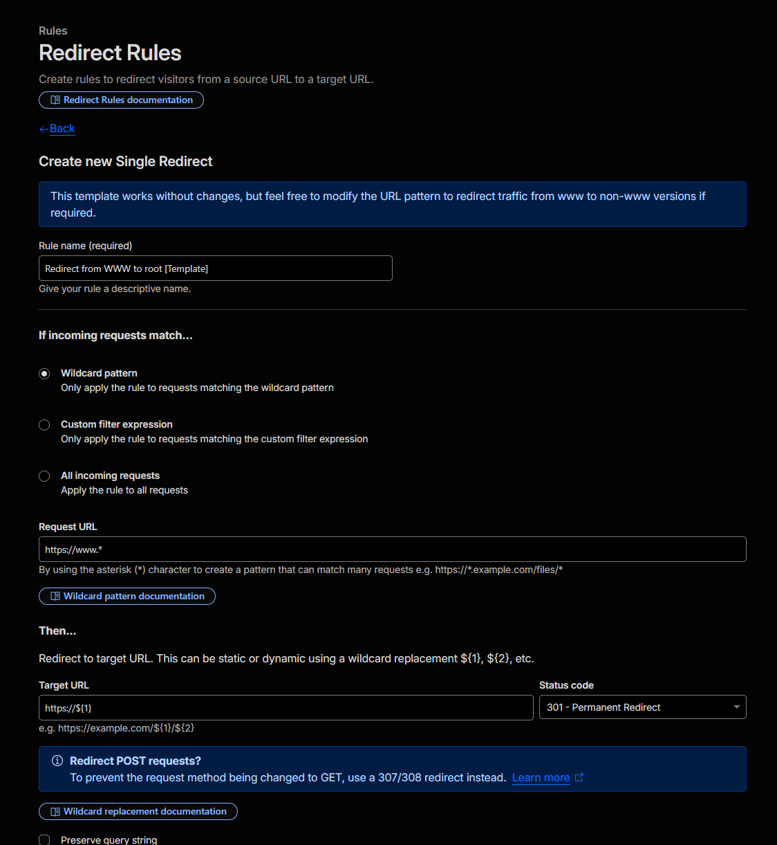 Redirect rule