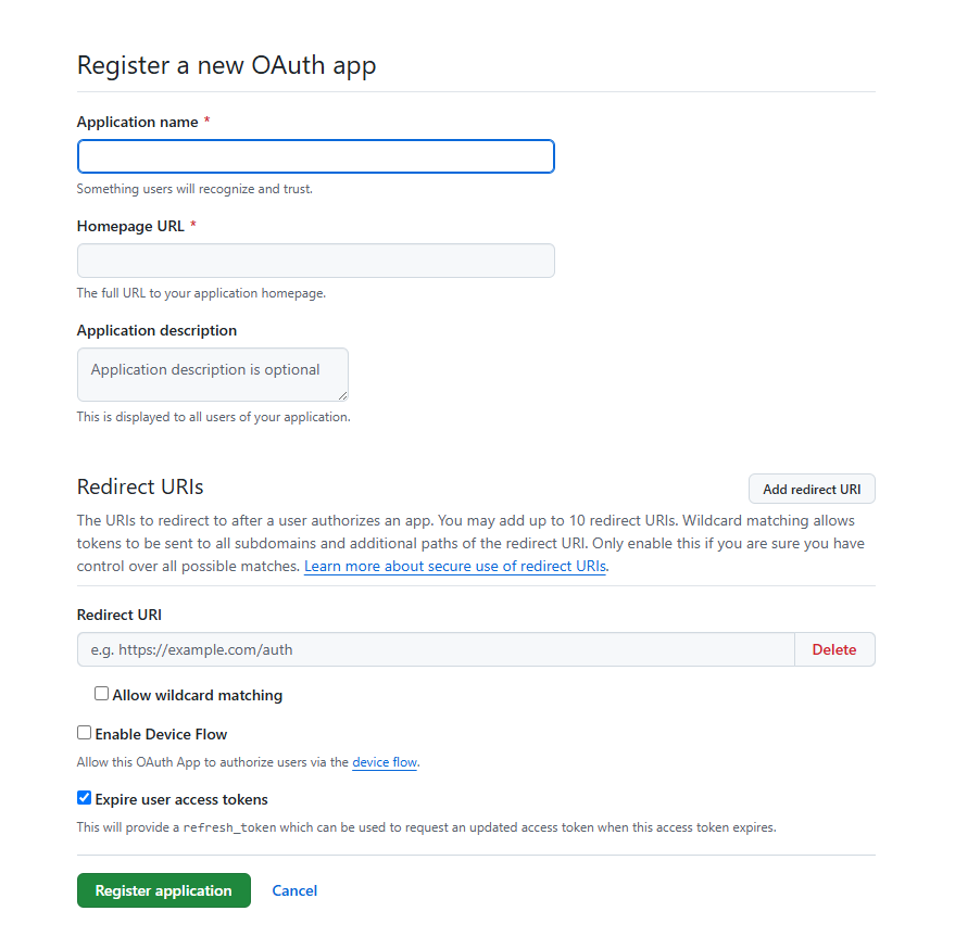 Register a new OAuth app