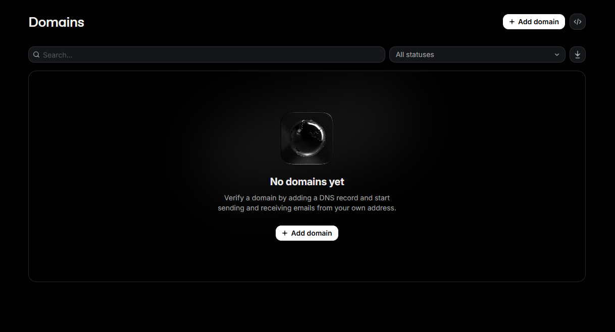 Open Resend domain management