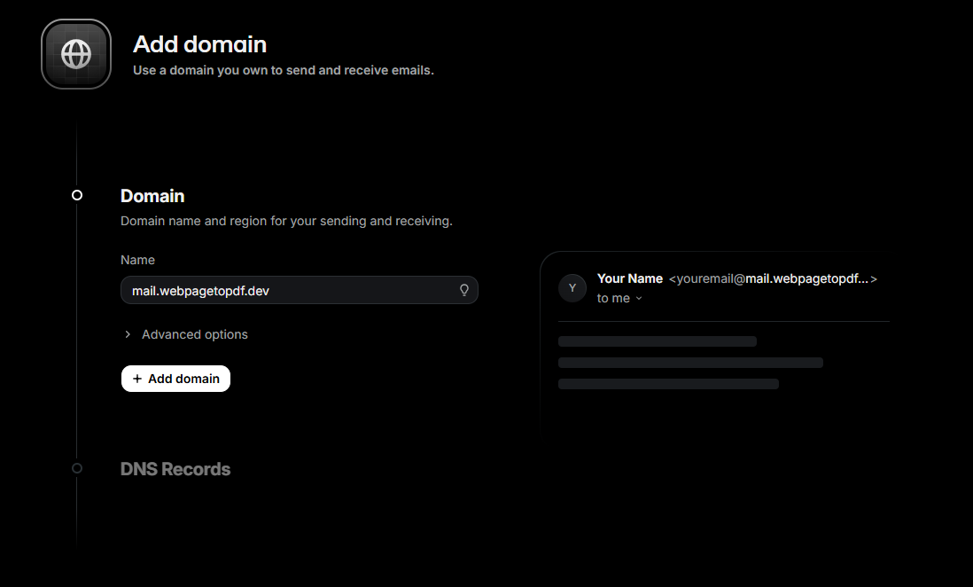 Add a sending subdomain in Resend