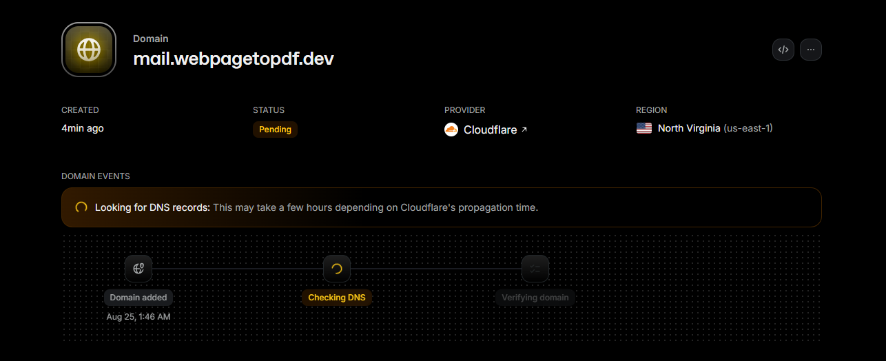 Wait for Resend to check Cloudflare DNS