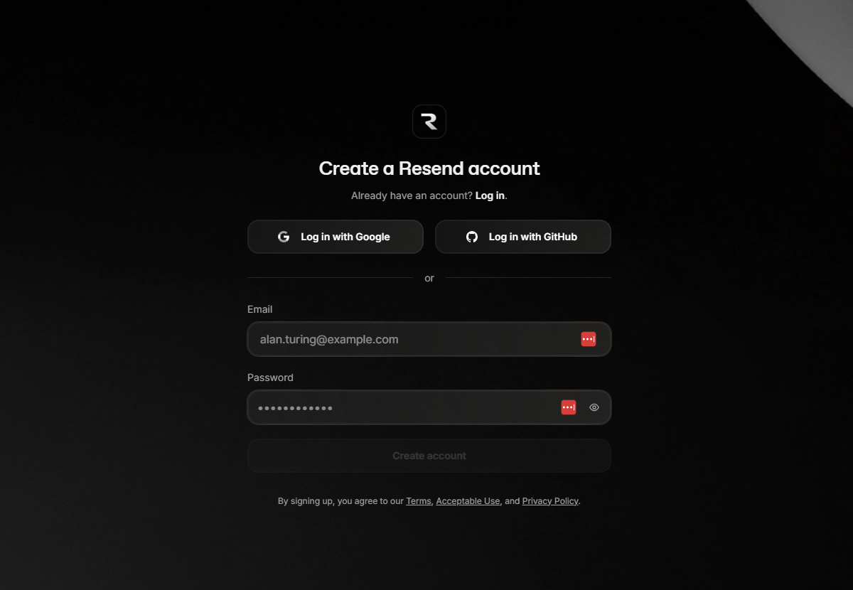 Create a Resend account