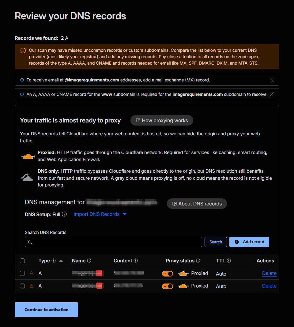 Review DNS records scanned by Cloudflare