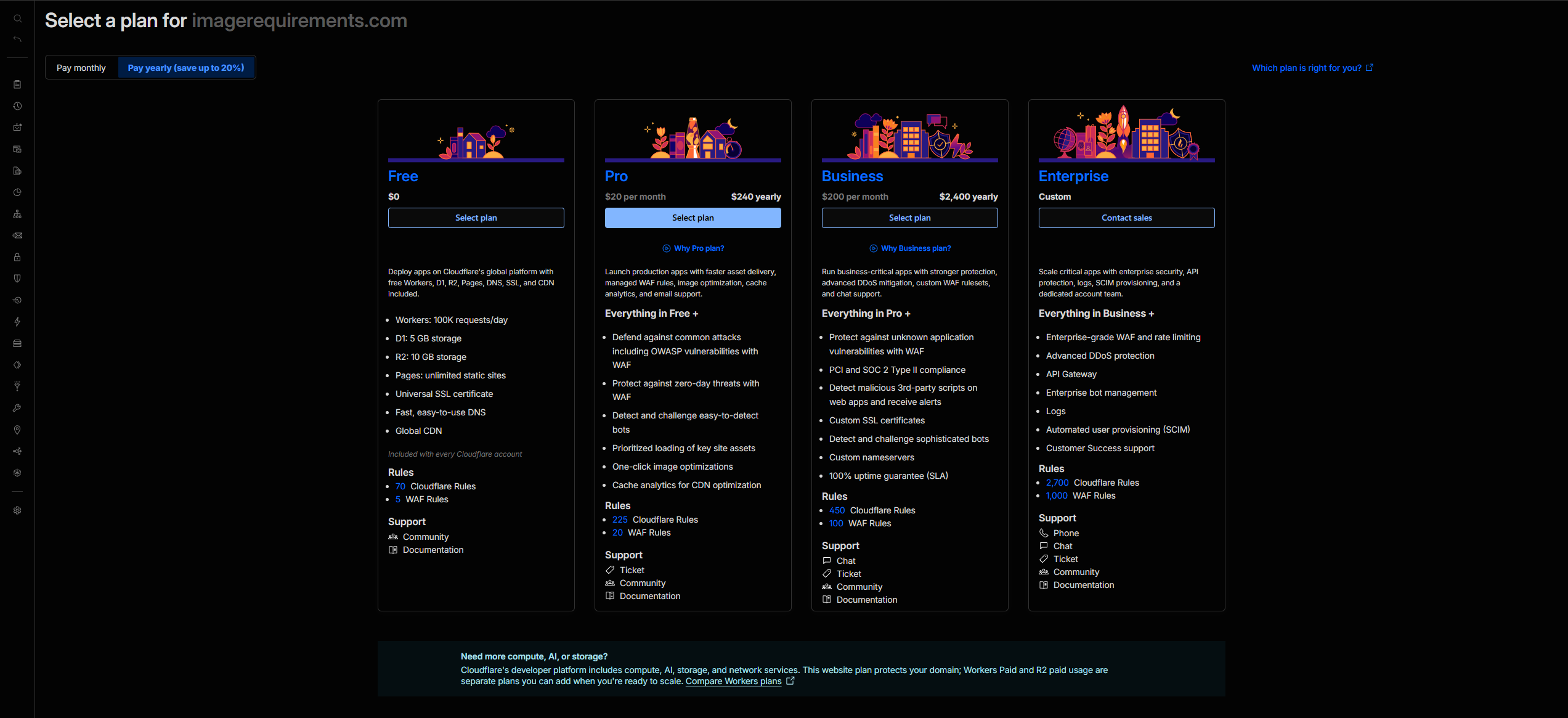 Choose the Cloudflare Free plan