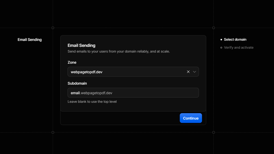 Choose a domain for Cloudflare Email Sending