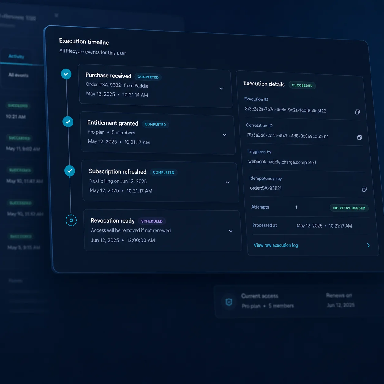 Reliable lifecycle execution — Persist grants and revocations with idempotency, errors, and retry semantics.