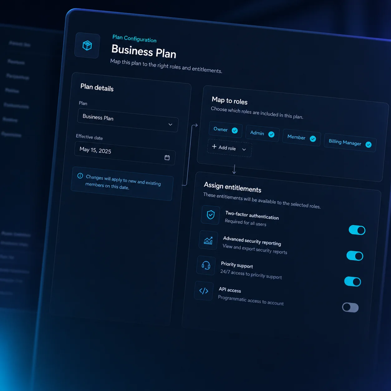 Product access mapping — Configure access at the product plan instead of hard-coding callbacks.