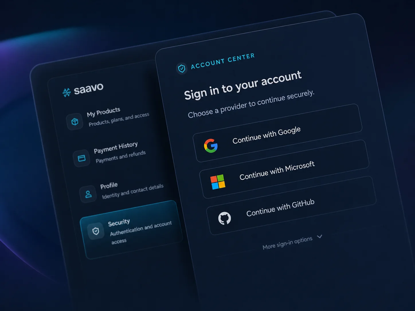 Social login — Google and GitHub OAuth share the same account lifecycle.