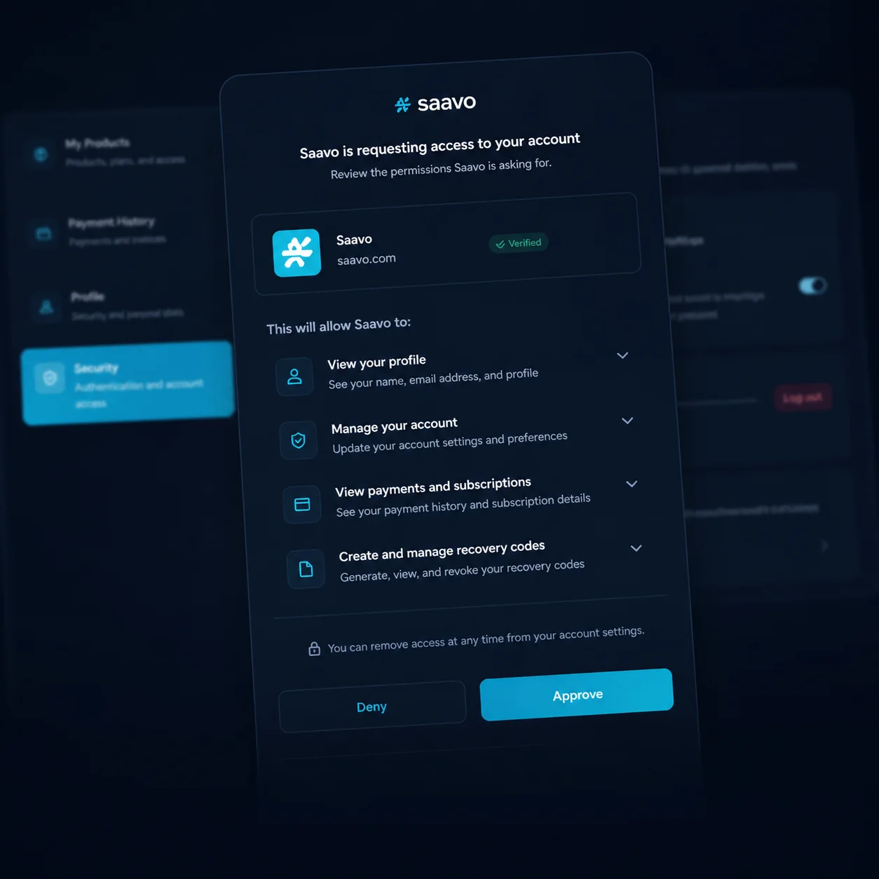 Consent experience — Users can inspect the client, scopes, and requested access.