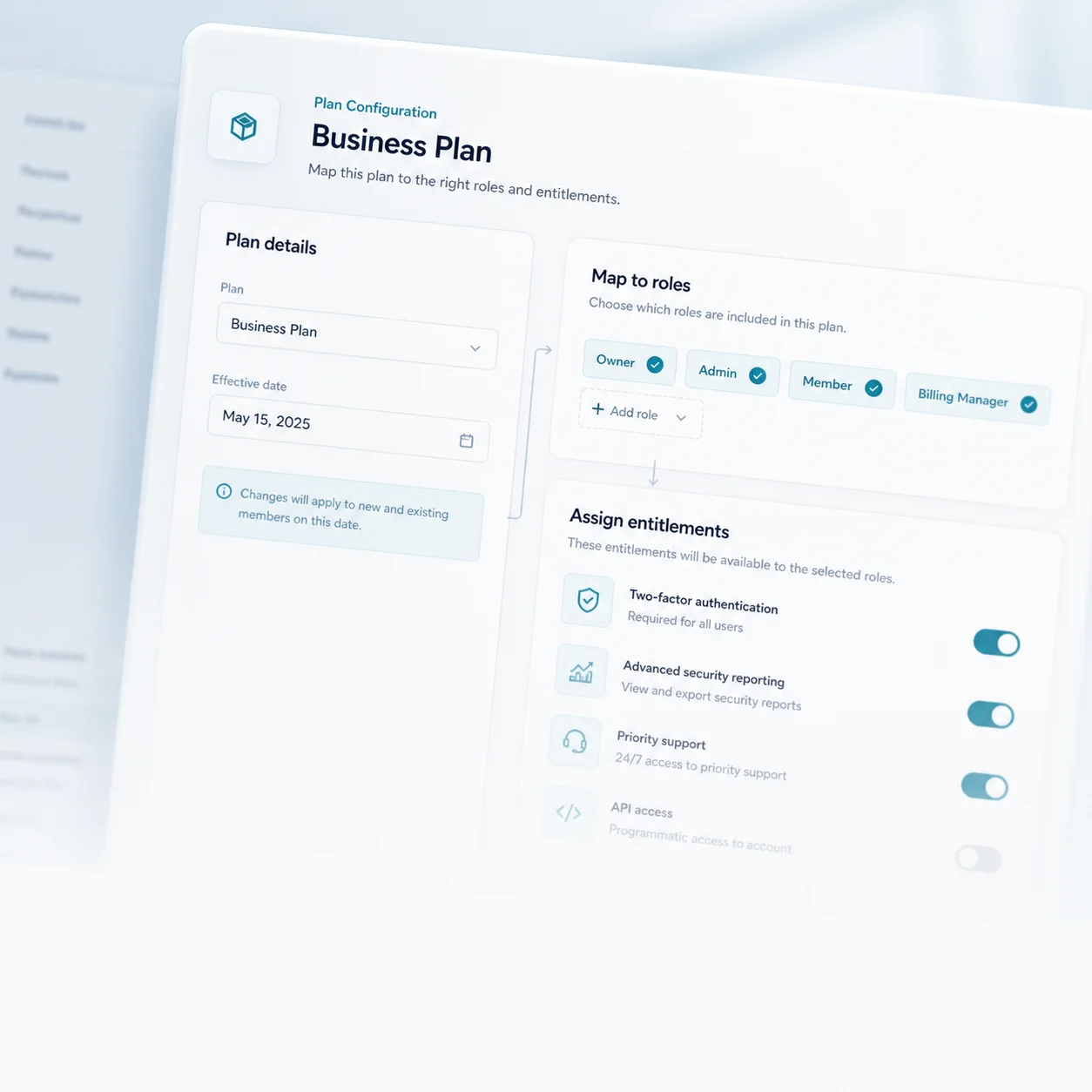 Product access mapping — Configure access at the product plan instead of hard-coding callbacks.
