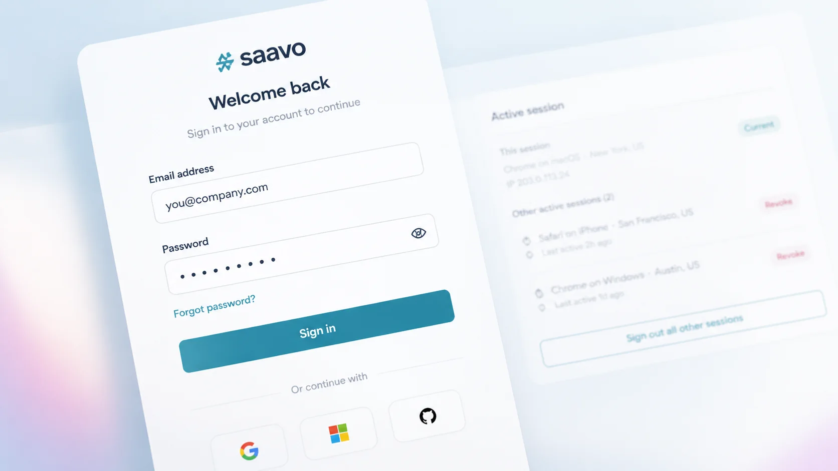 Secure sign-in — Email and password flows with secure sessions and configurable verification.