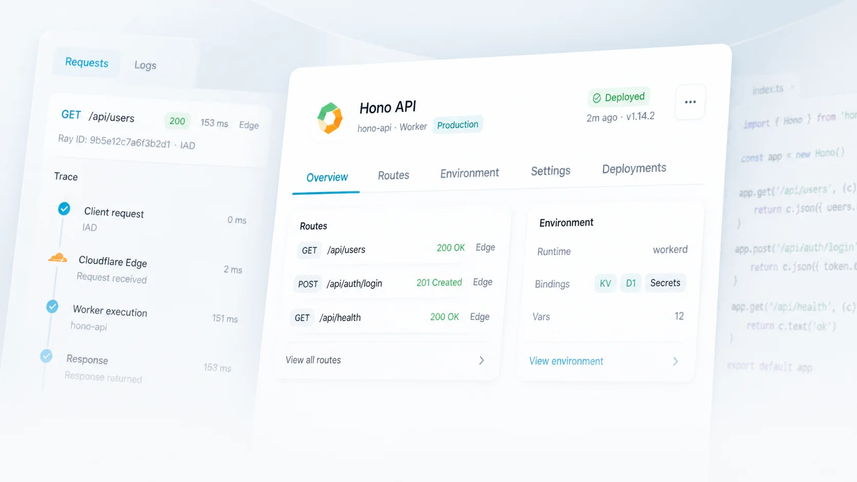 Workers runtime — Run Hono services and React surfaces on Cloudflare Workers.