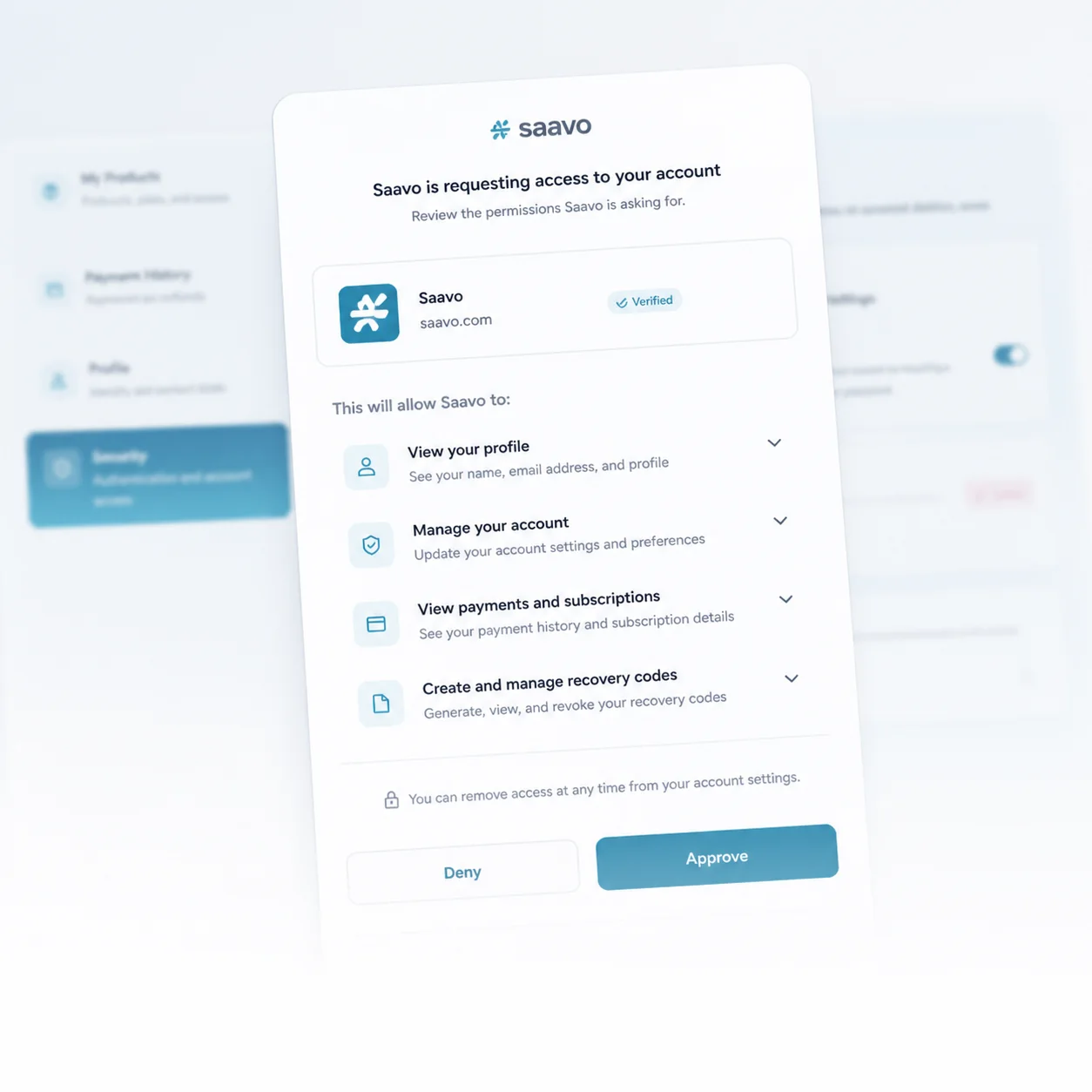 Consent experience — Users can inspect the client, scopes, and requested access.