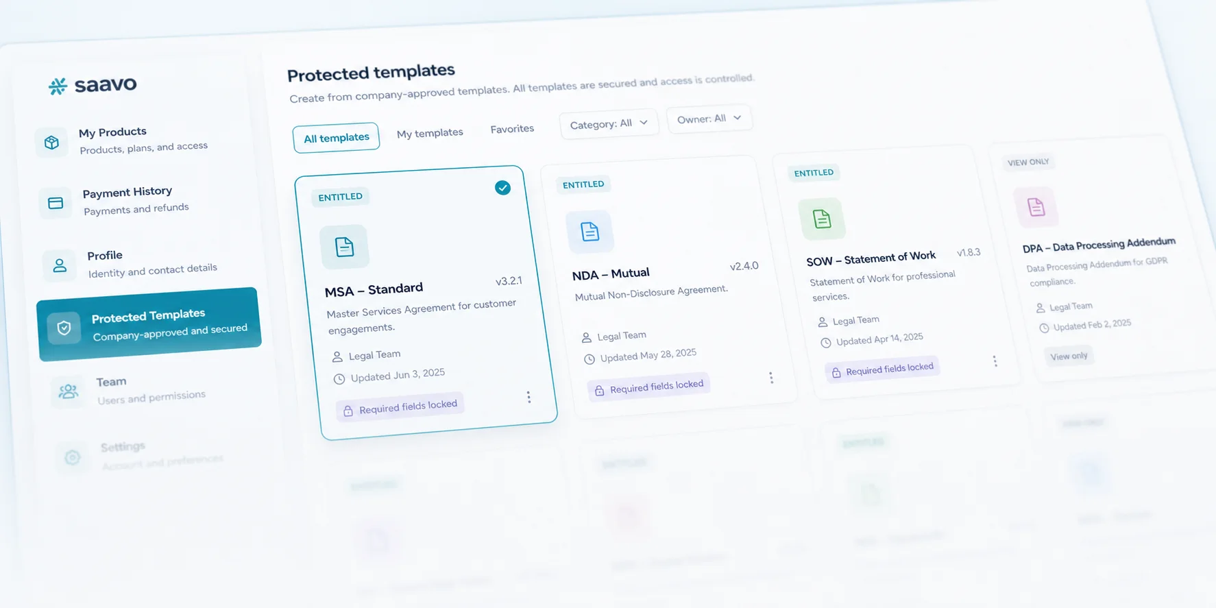 Protected template catalog — Return catalog entries only when scope and entitlement agree.